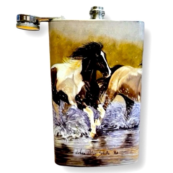 Other - Hand painted vintage 9oz “wild horse” flask (signed)